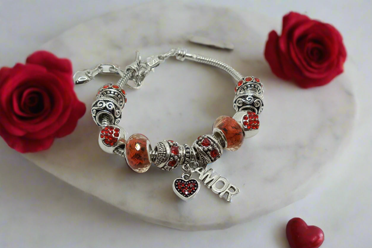 Amor charm Bracelet- Pyramid Purse - Red