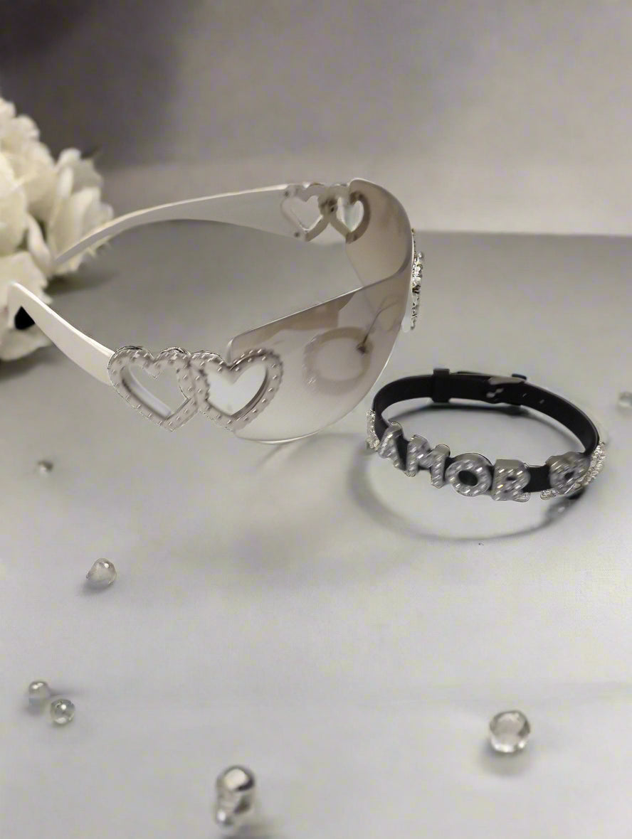 Amor Love Set — Rhinestone Heart Sunglasses & Bracelet