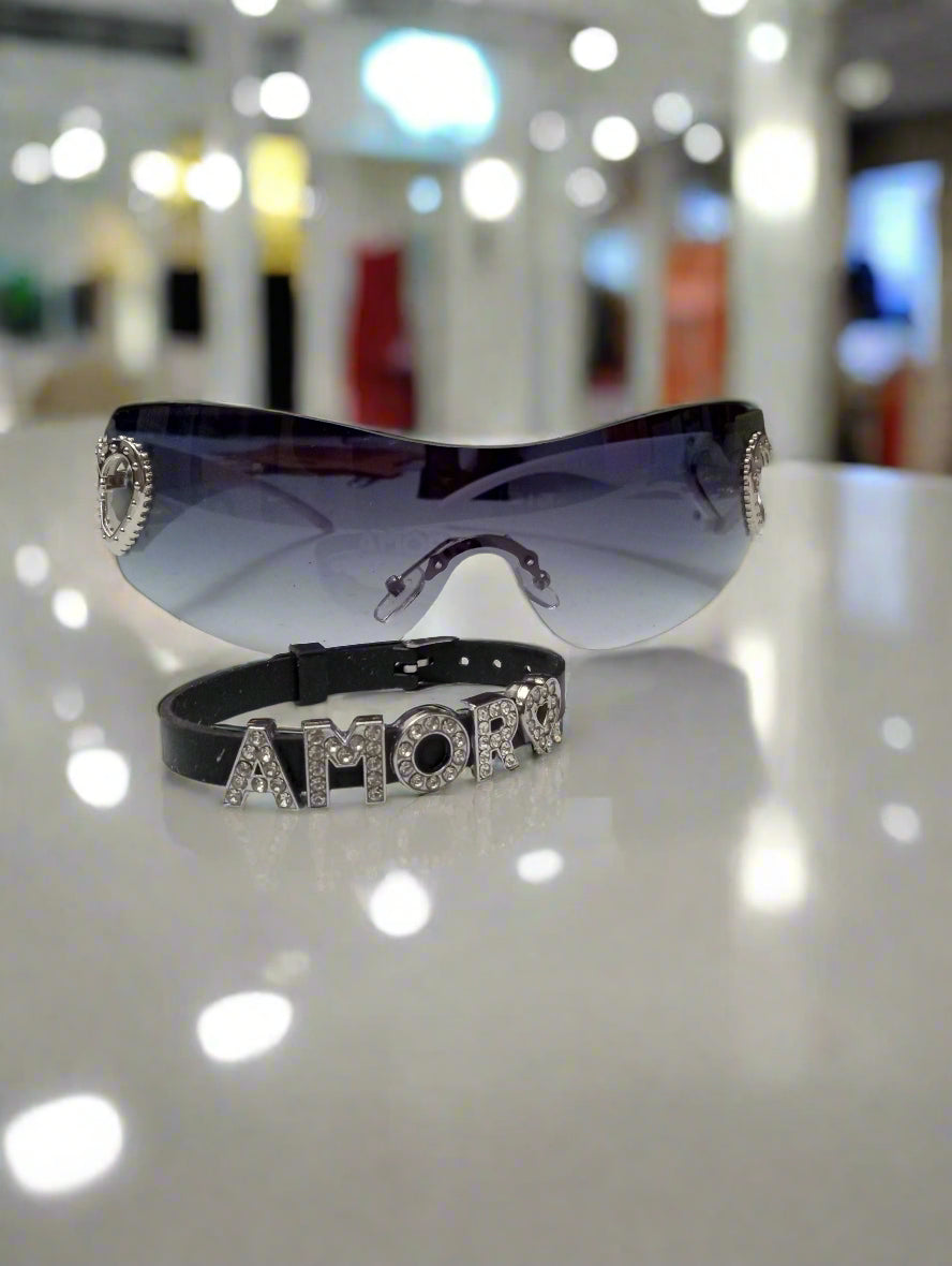 Amor Love Set — Rhinestone Heart Sunglasses & Bracelet