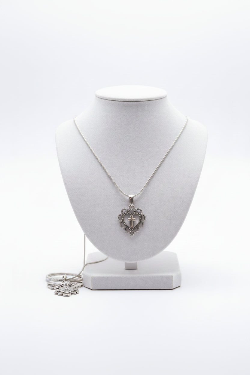 Amor Cross Heart Necklace – Silver Faith Pendant