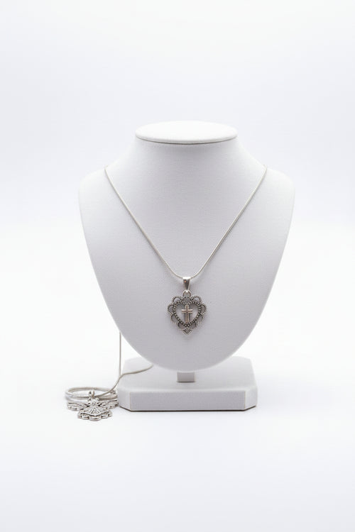 Amor Cross Heart Necklace – Silver Faith Pendant
