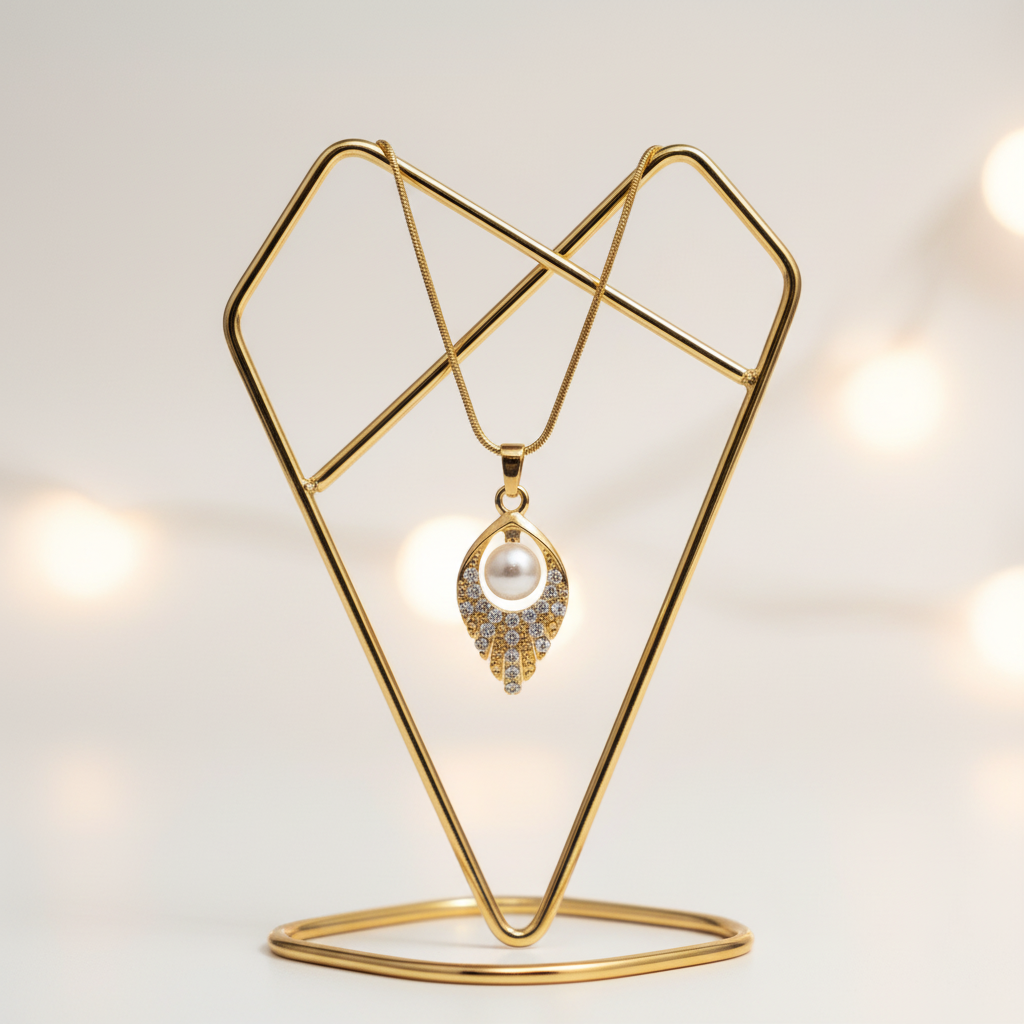 Amor Pearl Gold Necklace - Sculptural Display Stand