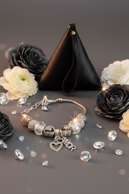 Amor Pyramid Wristlet Black - Grand Elegance Shot