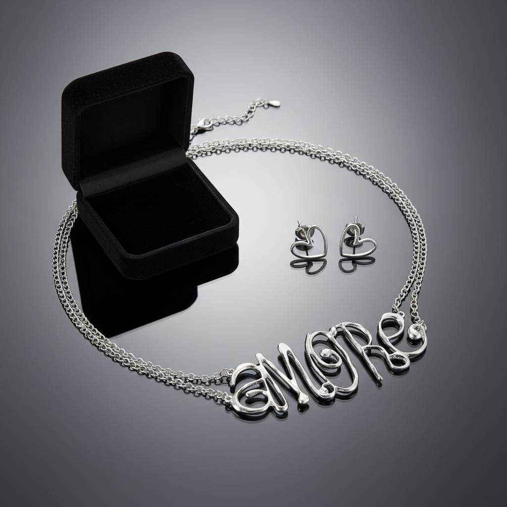 Amore Necklace & Heart Earrings - Elegant Set Shot