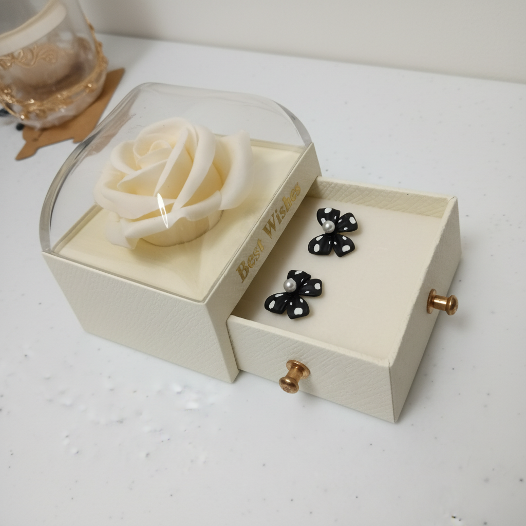Black Polka Dot Bow Earrings
