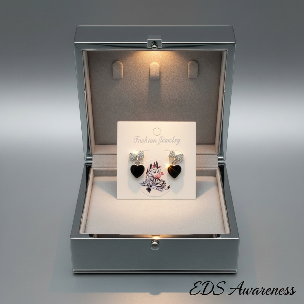 EDS Warrior Black Heart Earrings Luxury Display Case