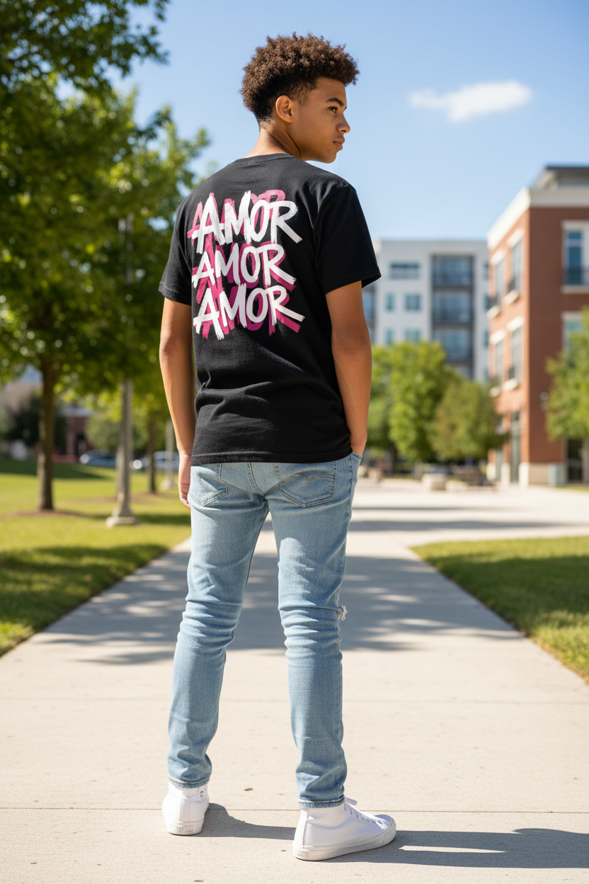 Mixed Race Youth Male Black Amor Tee