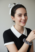 New Girl All Three Accessories White Bow Heart Earrings Scrunchie