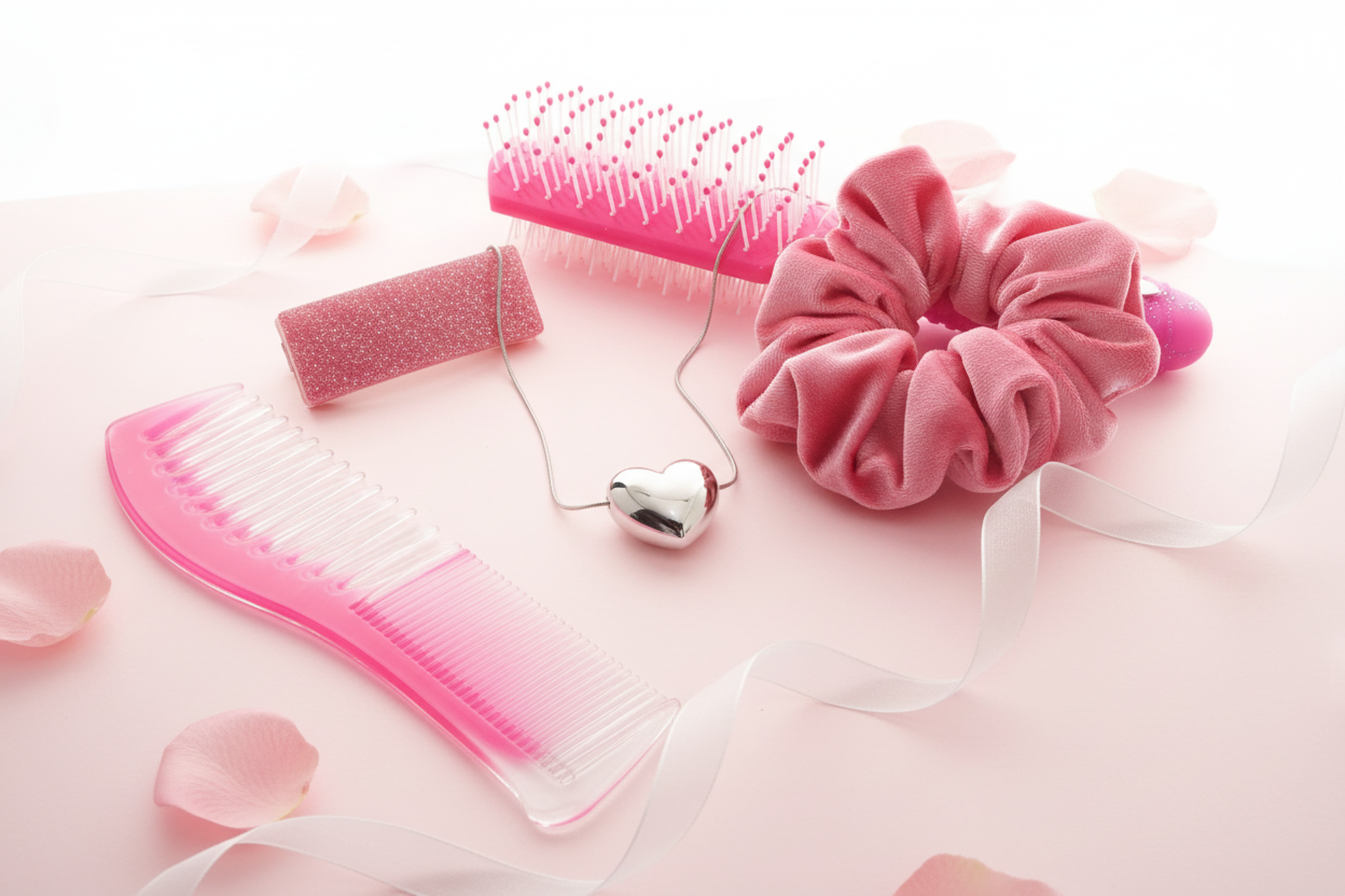 Silver Heart & Pink Gift Set - Fluffy Scrunchie Restored