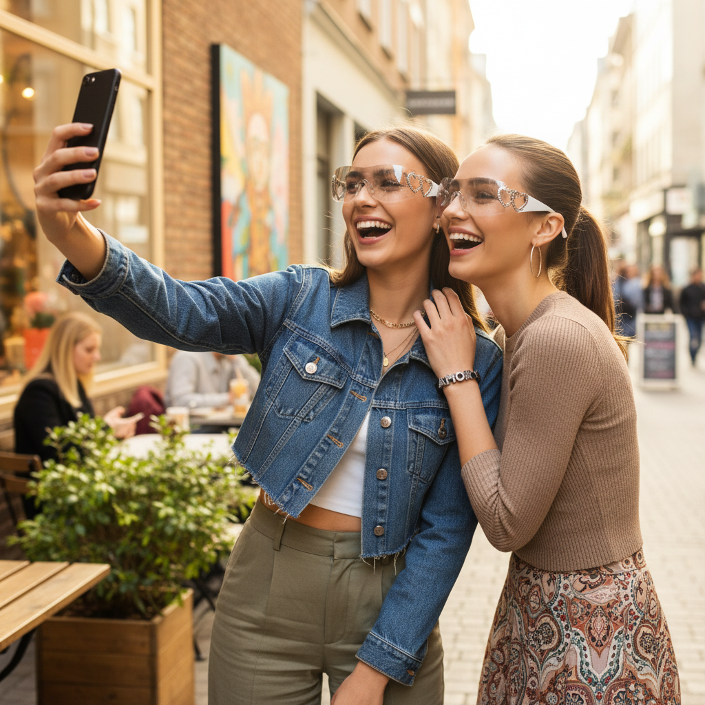 Two Ladies Selfie Correctly Sized Heart Sunglasses