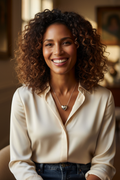 Vibrant Mixed Race Woman Real Sized Puff Heart Necklace Full Hair